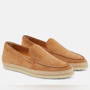 TOD’S jute trimmed suede moccasins camel brown suede 7.5